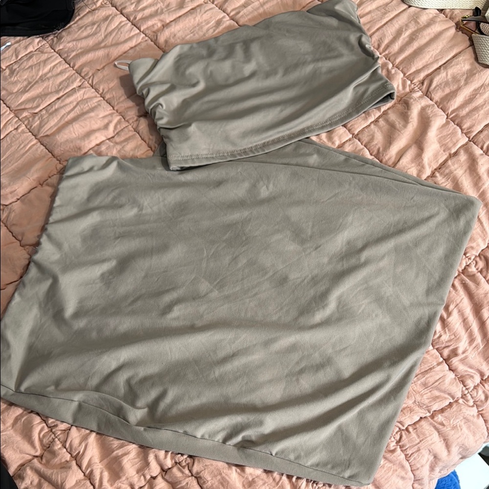 Two-Piece Taupe Tube Top and Skirt Set